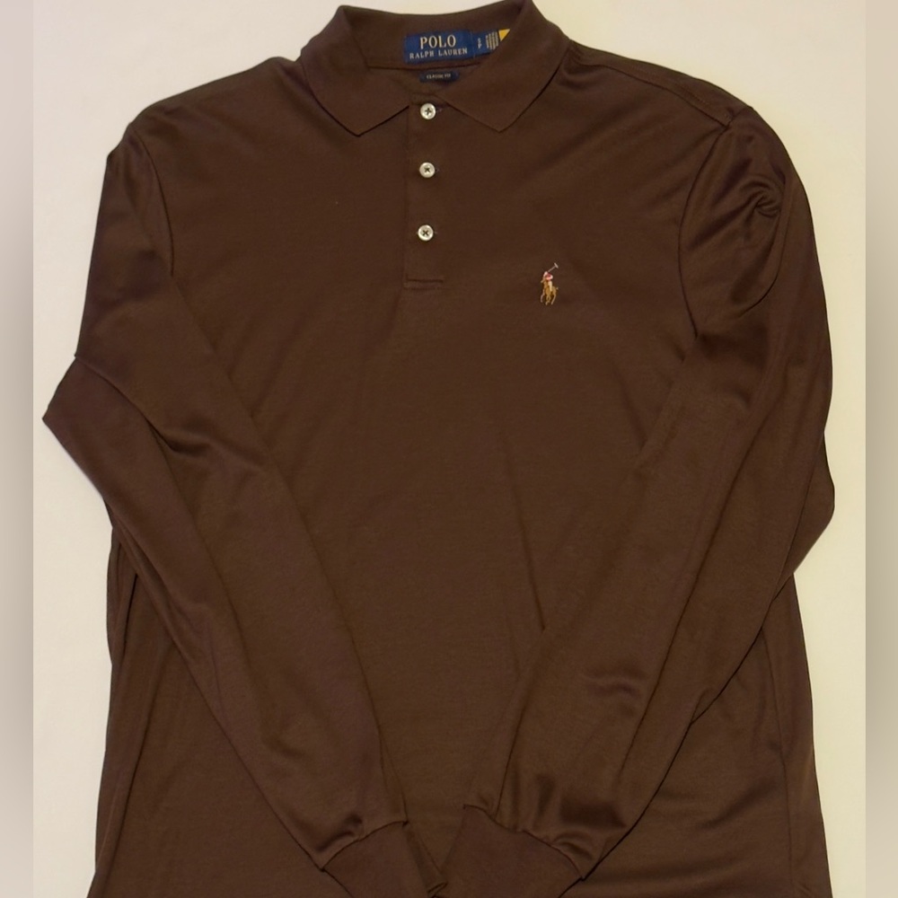 Polo by Ralph Lauren Men's Chocolate Long Sleeve Polo Soft Touch